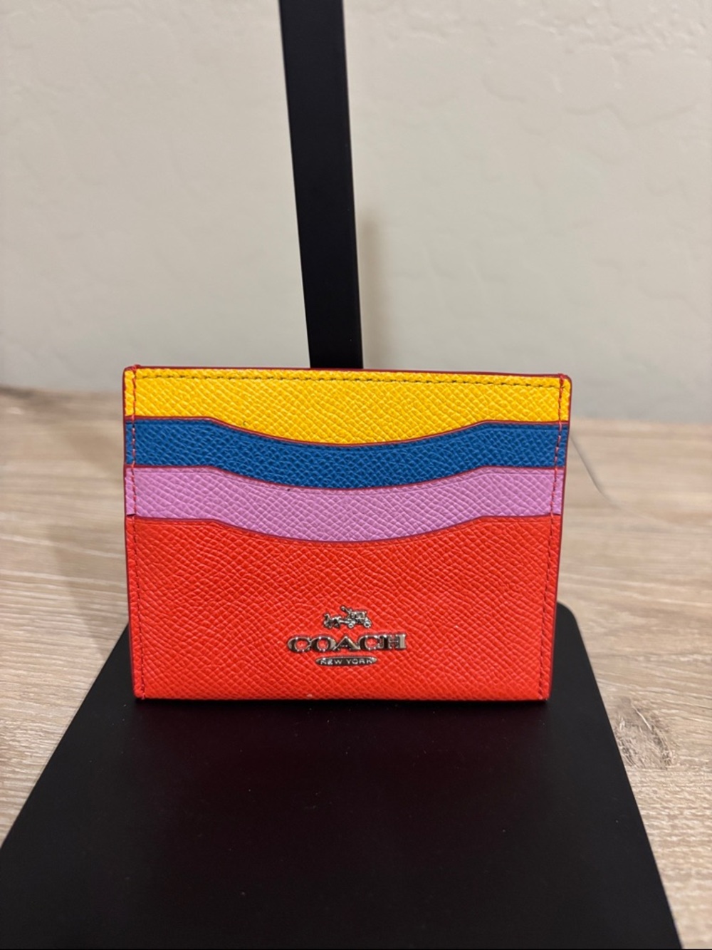 Coach Multicolor Colorblock Leather Card Case - Red, Pink, Blue, Yellow